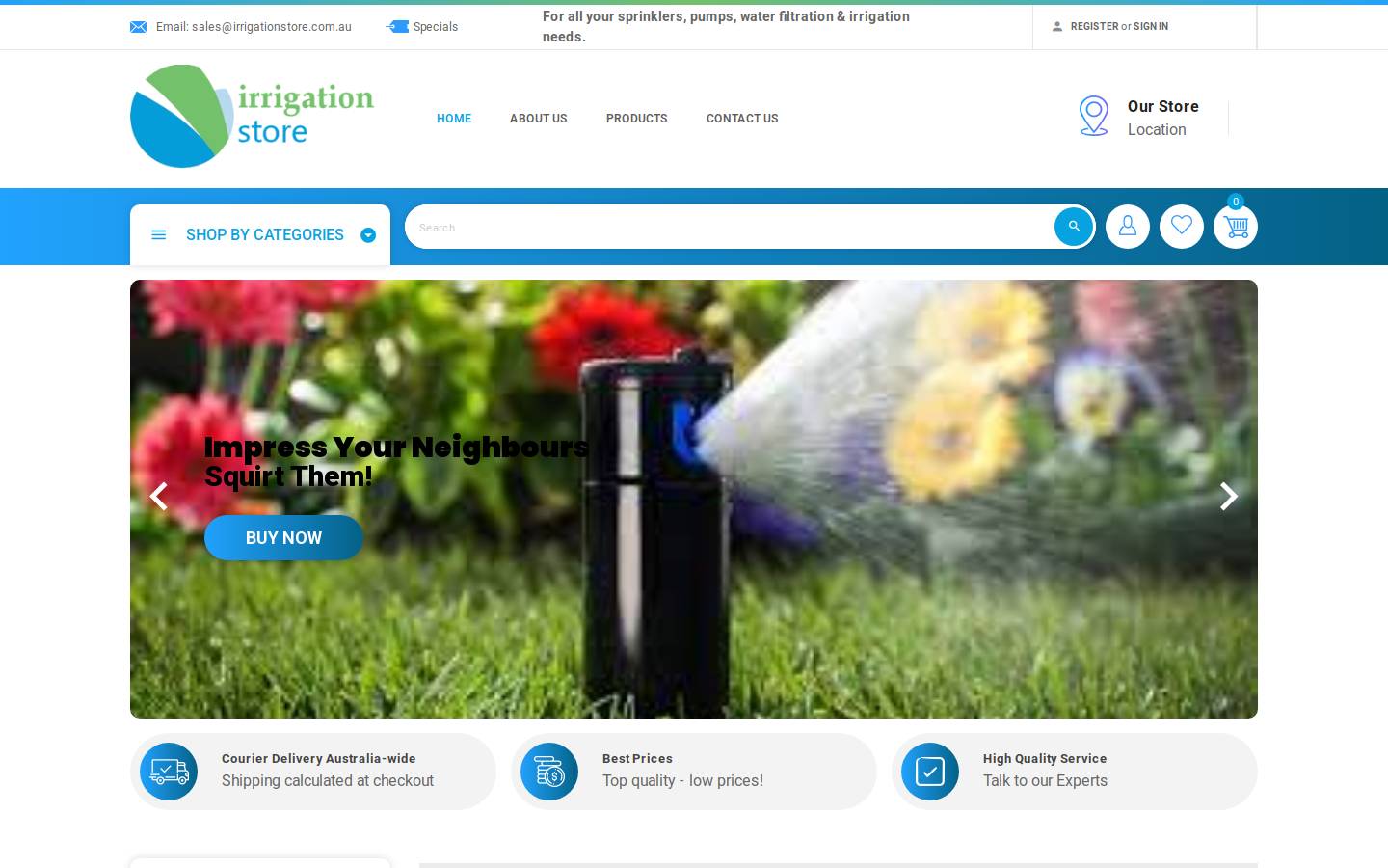 irrigationstore.com.au homepage screenshot