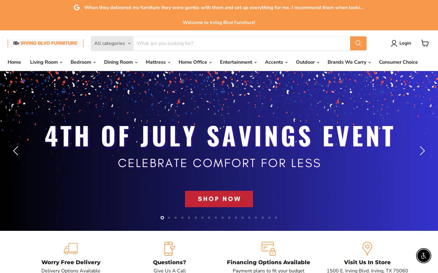 irvingblvdfurniture.com homepage screenshot