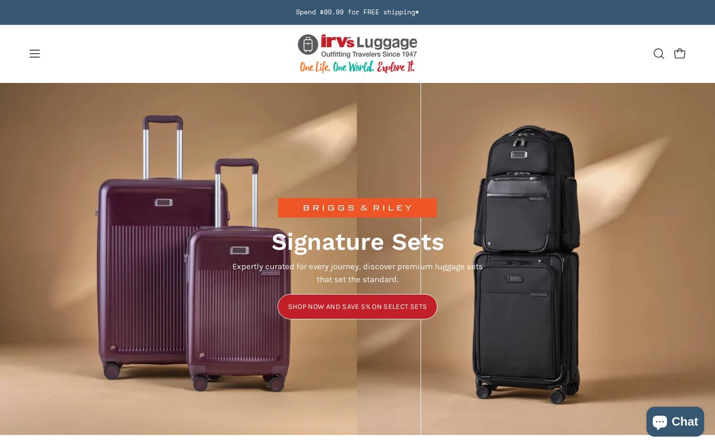Irv's Luggage homepage screenshot