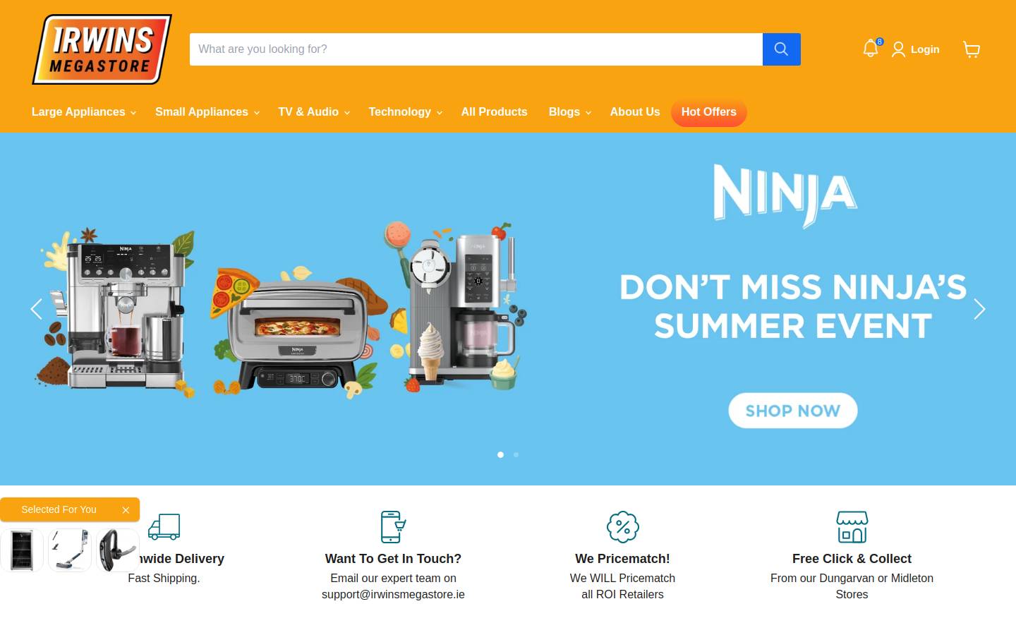irwinsmegastore.ie homepage screenshot