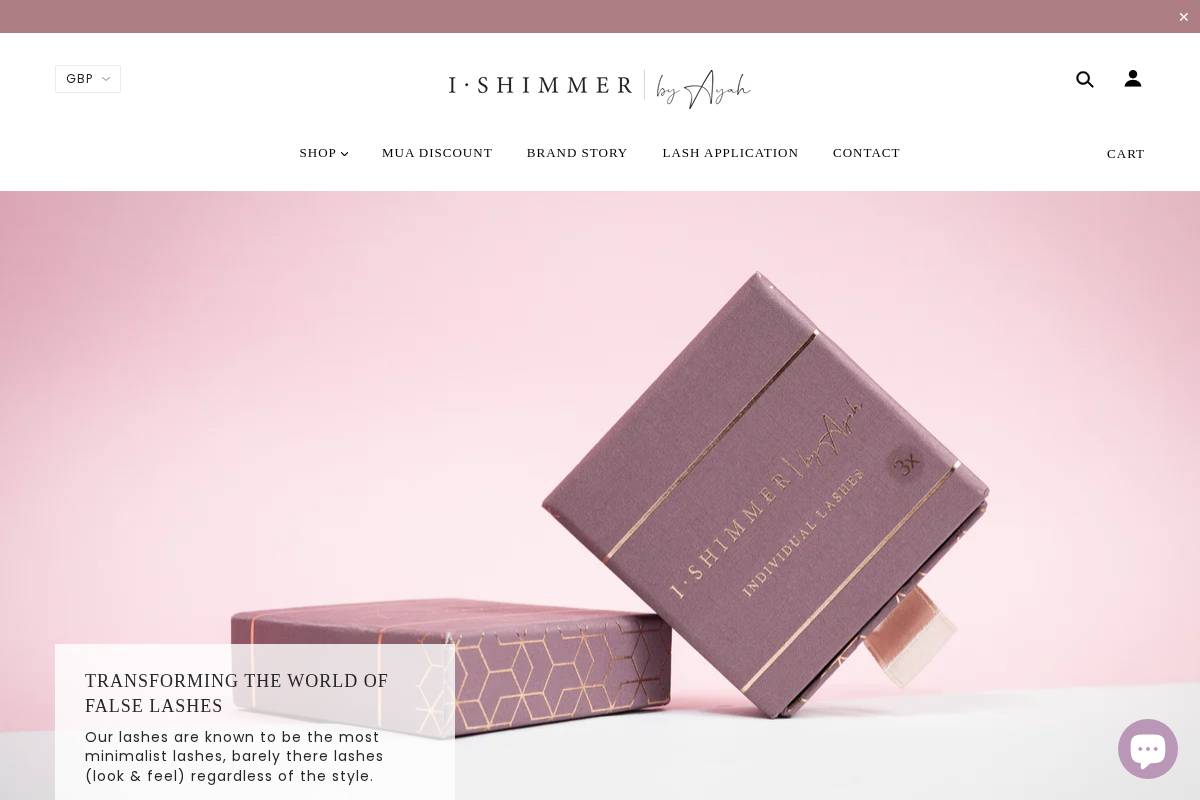 ishimmerlashes.com homepage screenshot