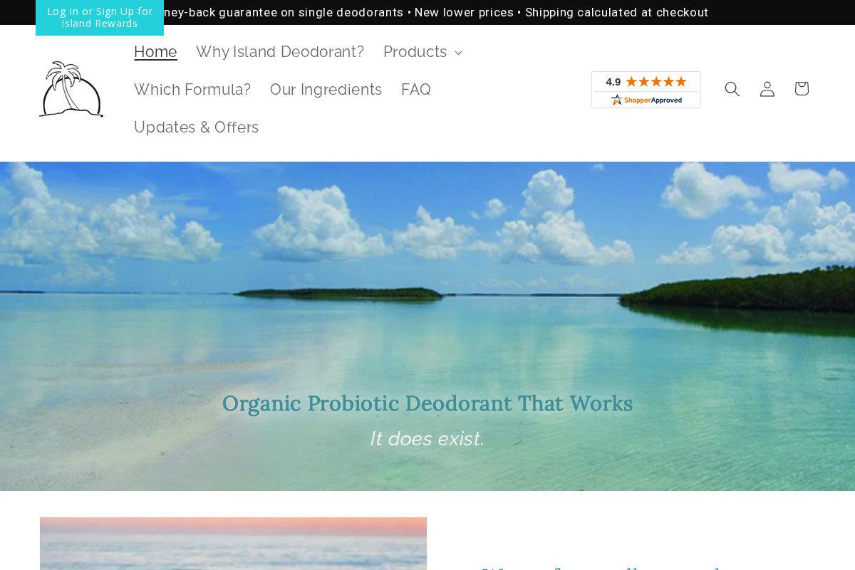 Island Deodorant homepage screenshot