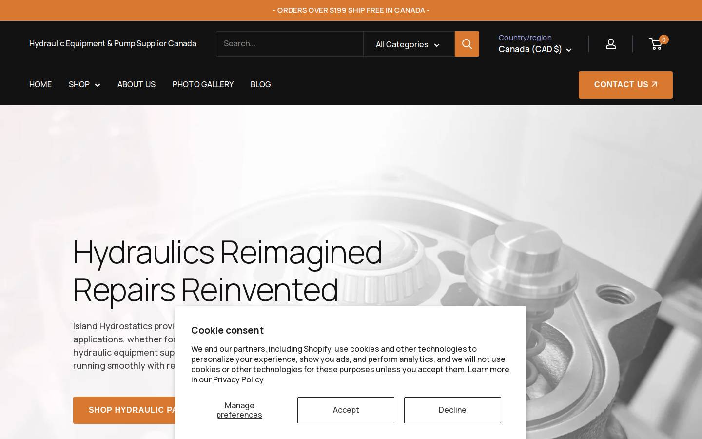 islandhydrostatics.ca homepage screenshot