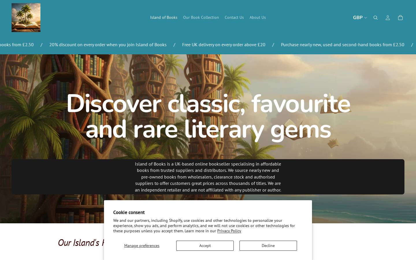 Islandofbooks homepage screenshot