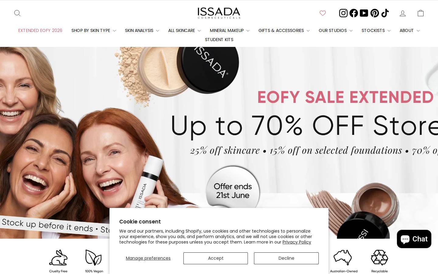 issadacosmetics.com homepage screenshot