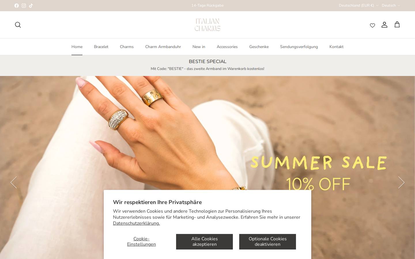 ItalianCharms.de homepage screenshot