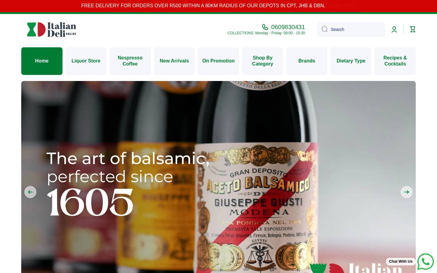 italiandelionline.co.za homepage screenshot