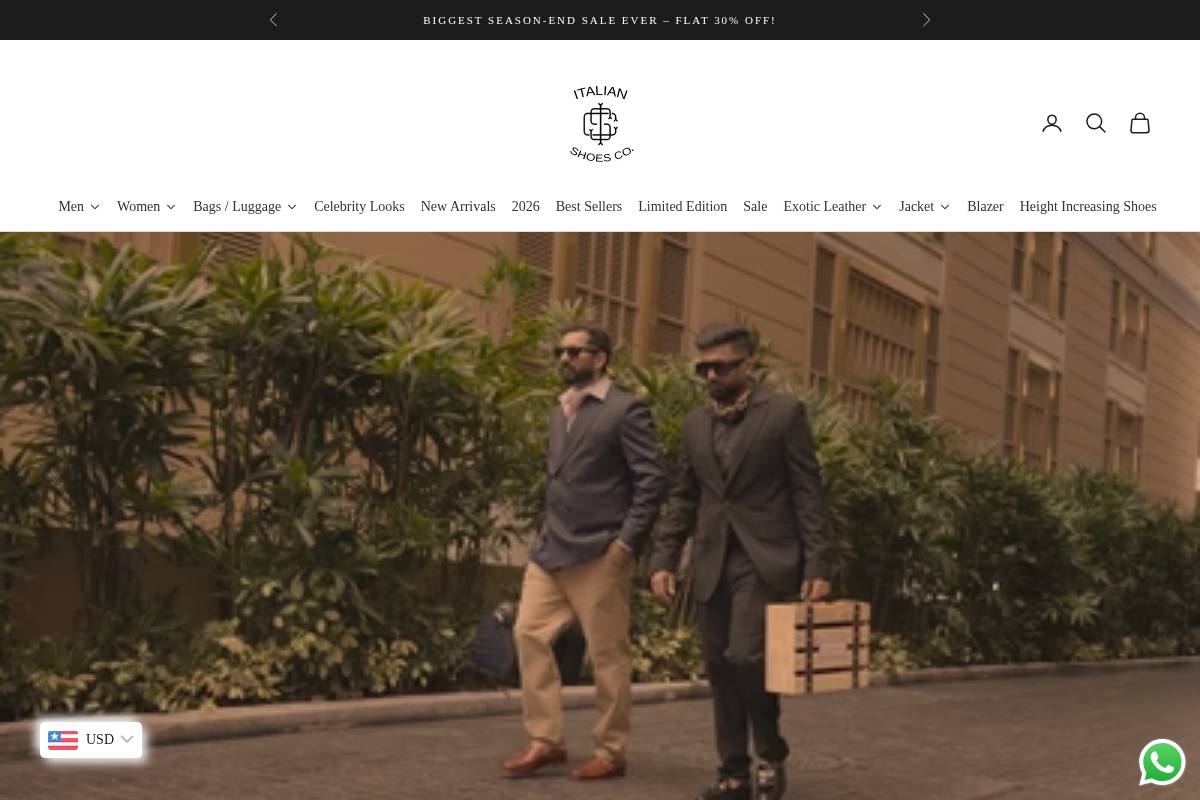 Italian Shoes Company homepage screenshot