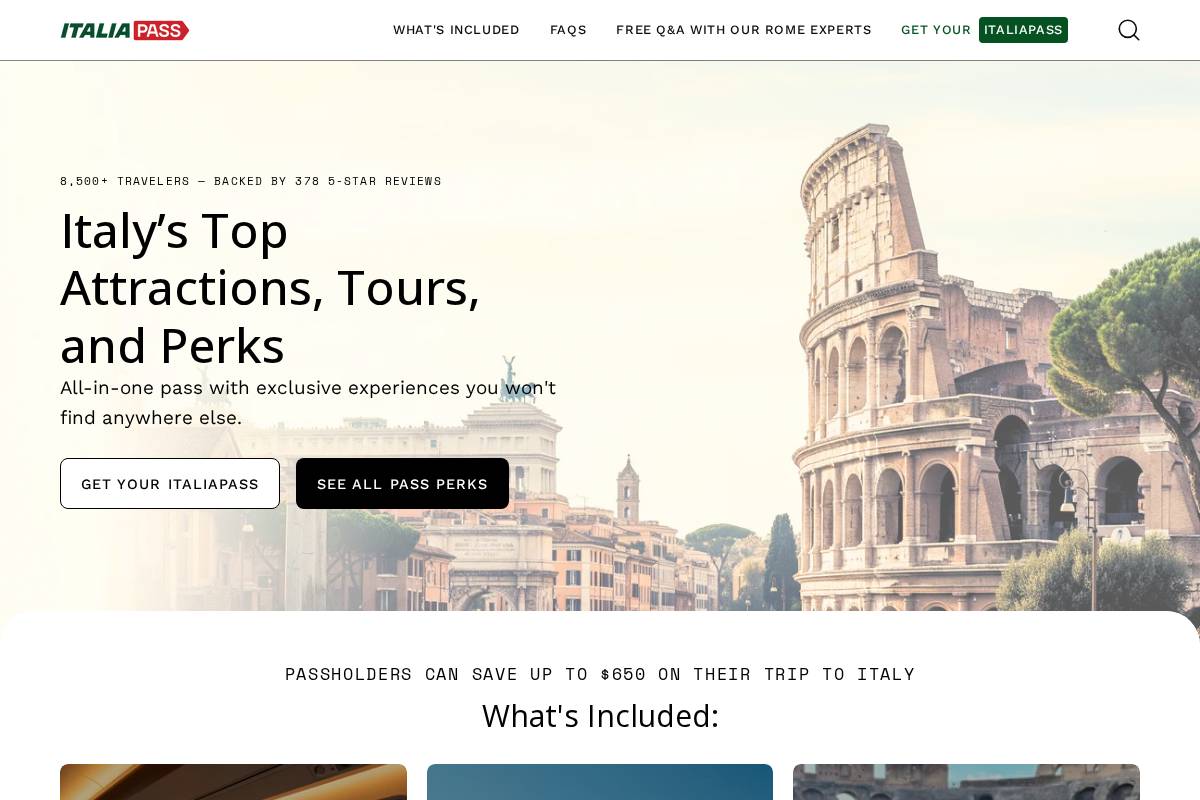 ItaliaPass Lounge homepage screenshot