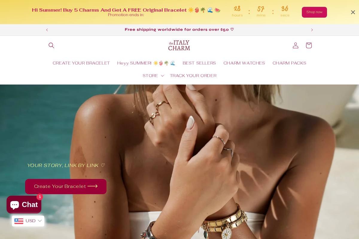Italycharm homepage screenshot