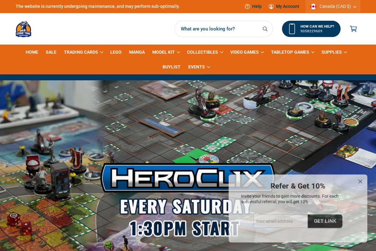 Game Time Collectibles homepage screenshot