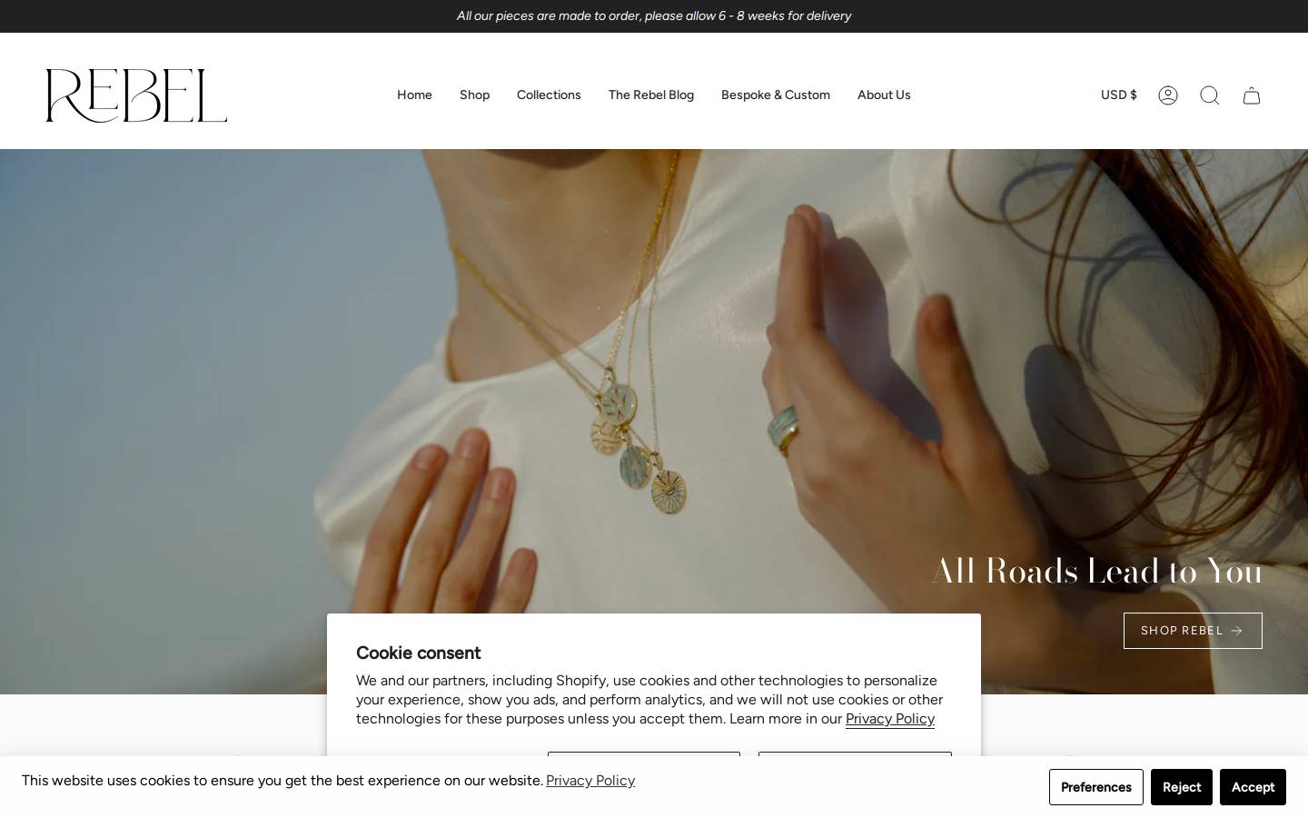 itsrebeljewelry.com homepage screenshot