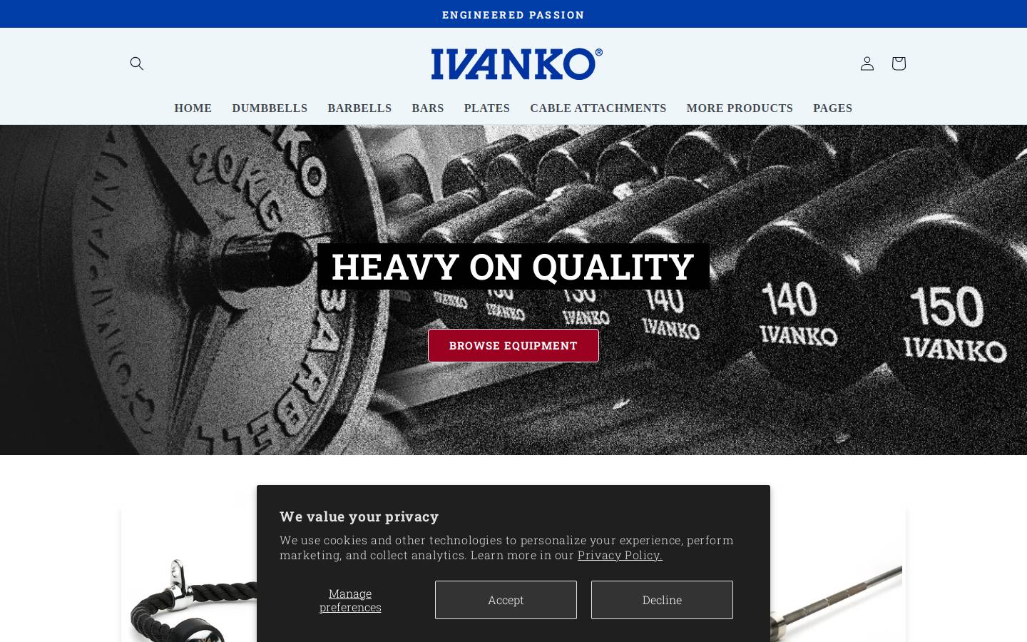 Ivanko Barbell Company homepage screenshot