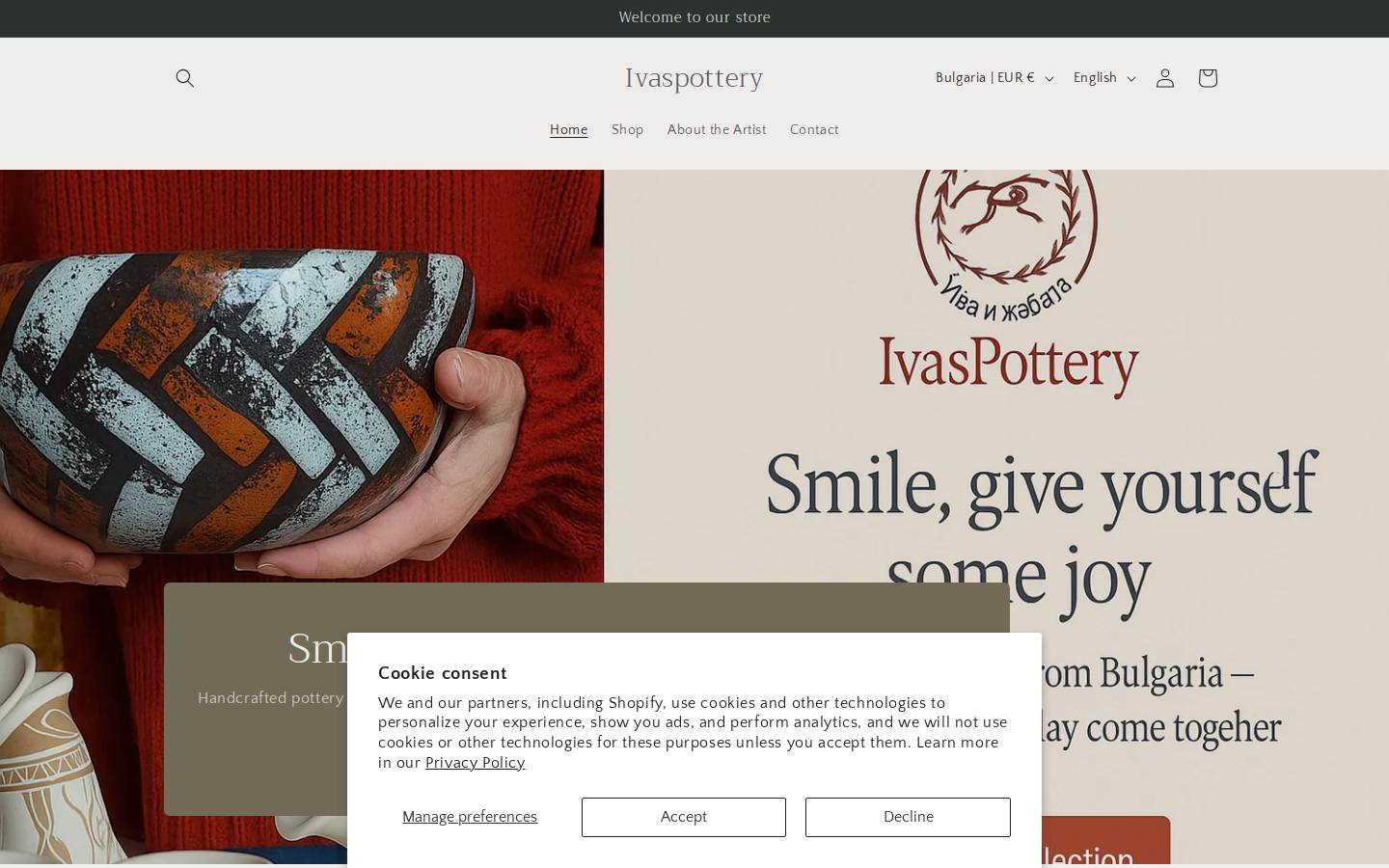 ivaspottery.com homepage screenshot