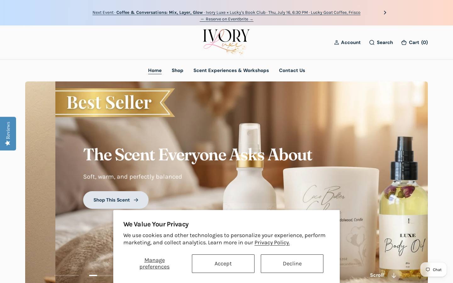 ivoryluxehomefragrance.com homepage screenshot