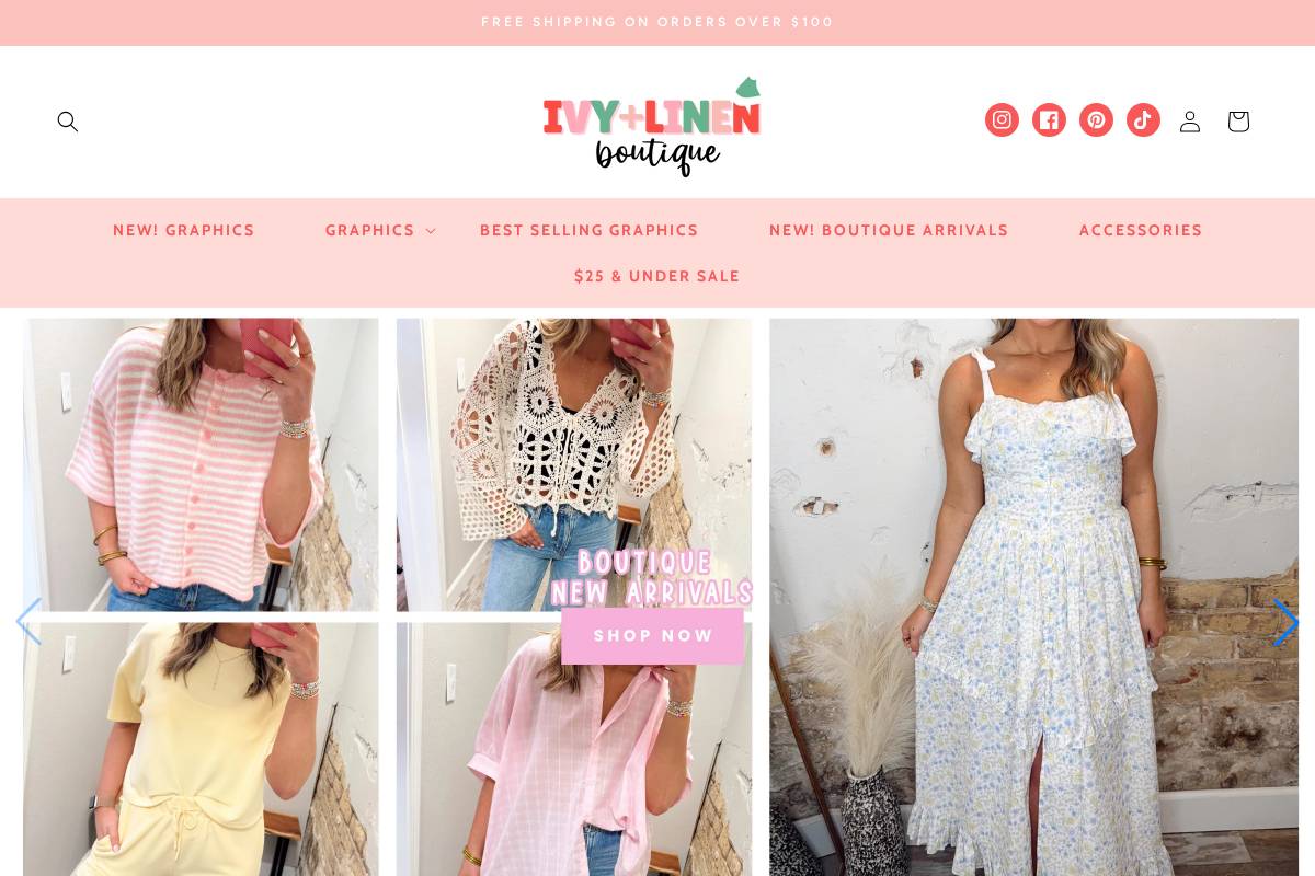 ivyandlinenboutique.com homepage screenshot