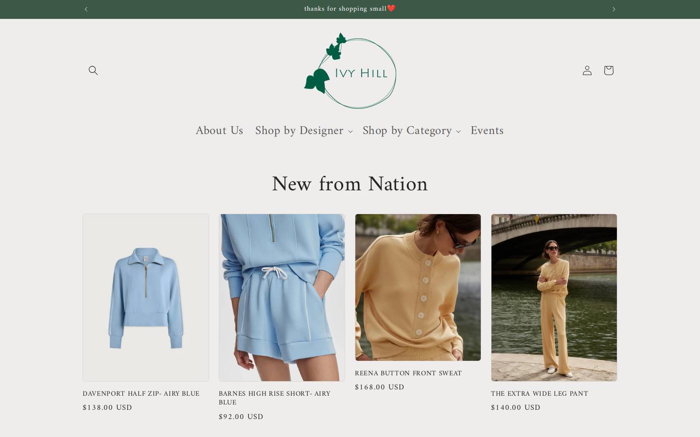 ivyhillboutique.com homepage screenshot
