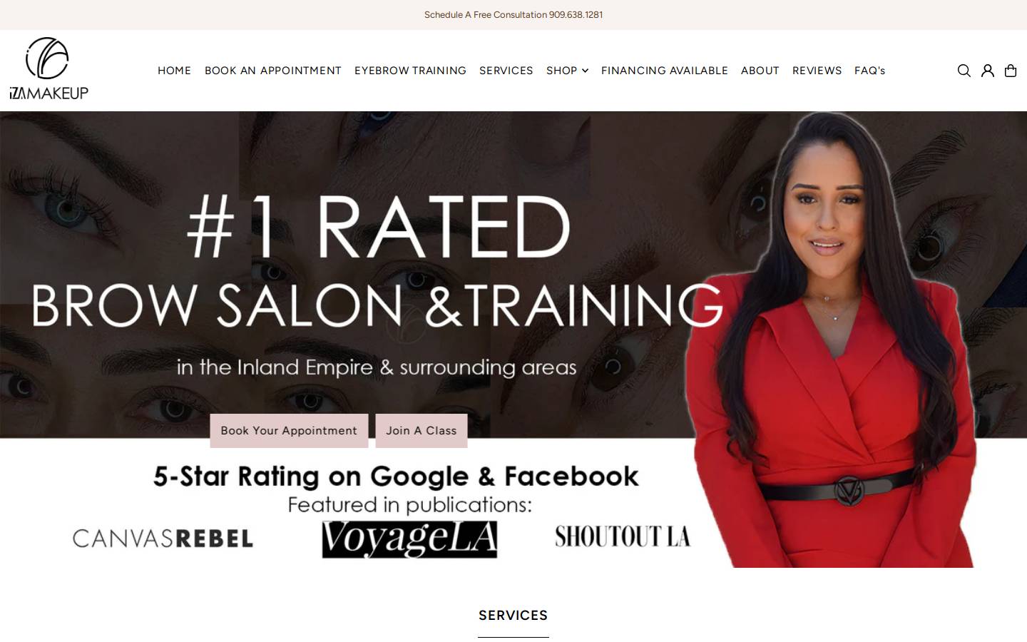 izamakeup.la homepage screenshot