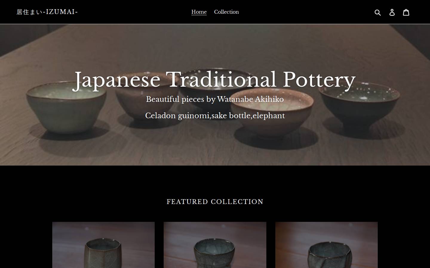 izumai-pottery.com homepage screenshot