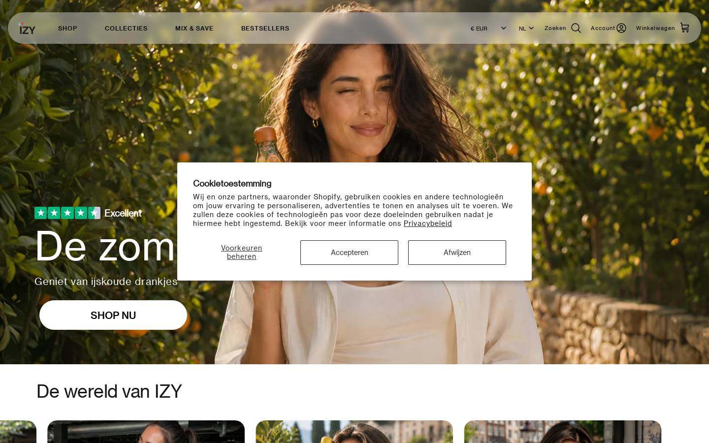 IZY Bottles homepage screenshot
