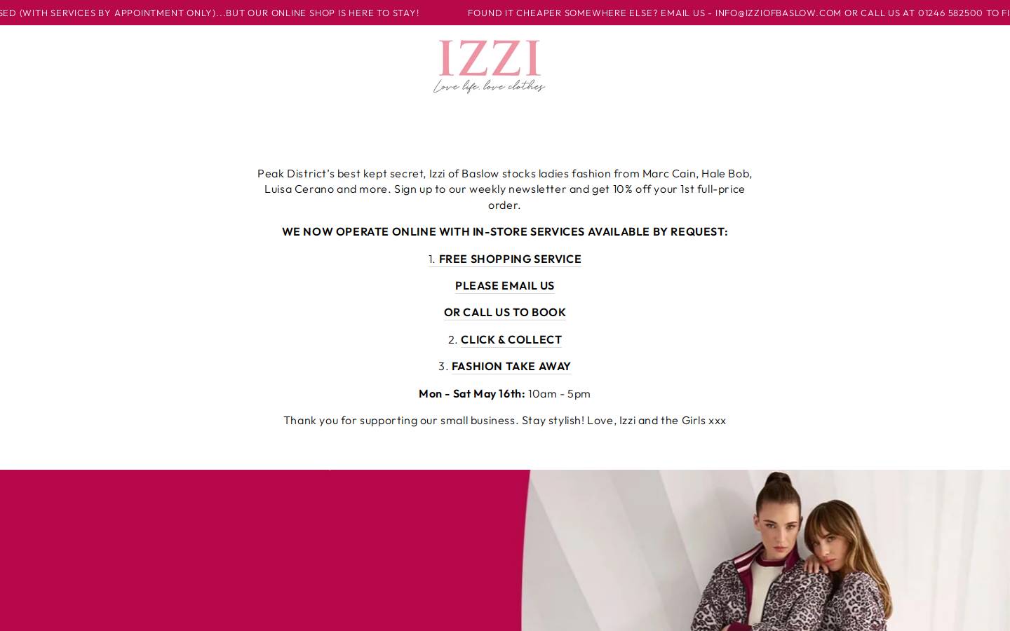 Izzi of Baslow homepage screenshot