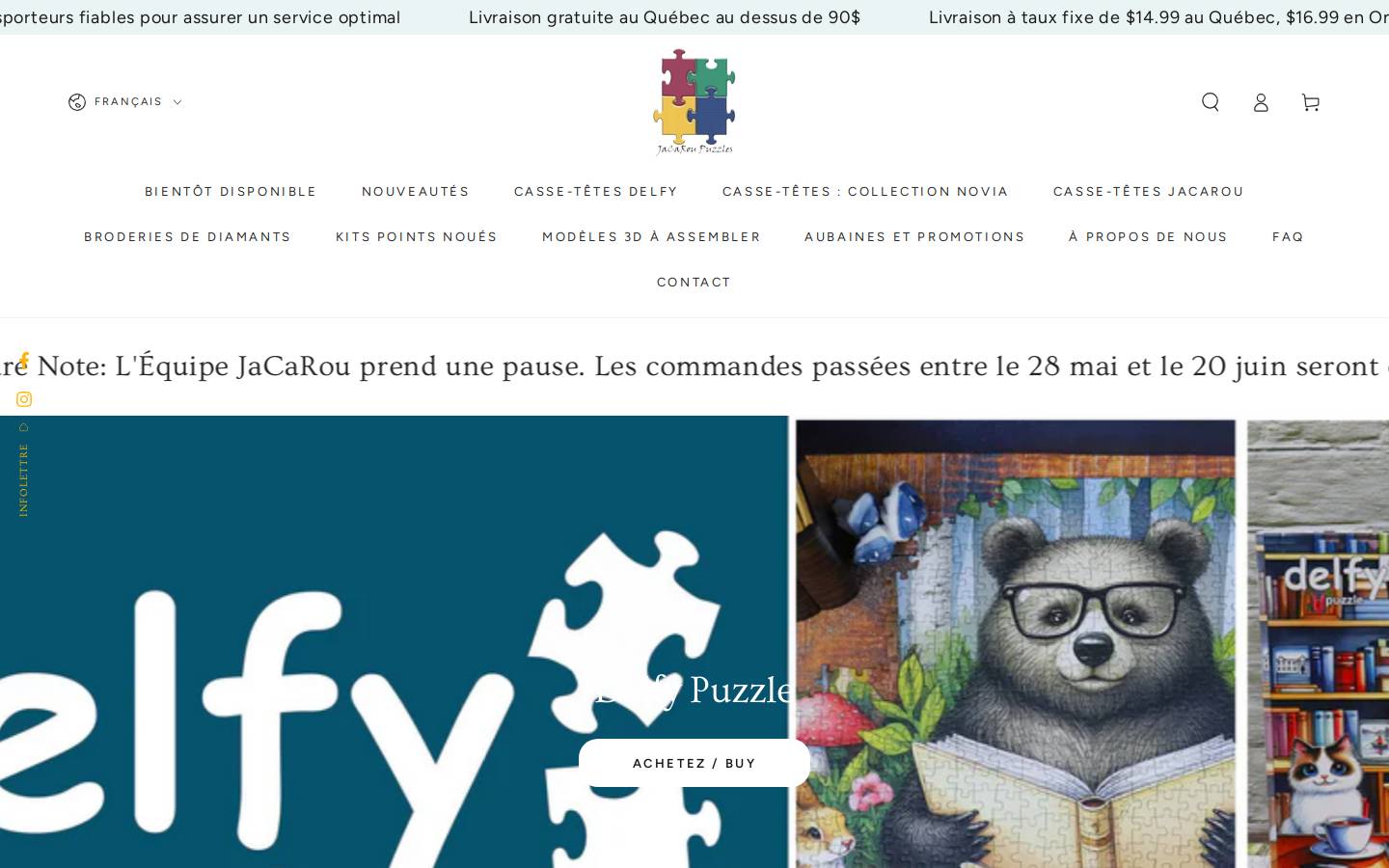 jacaroupuzzles.com homepage screenshot