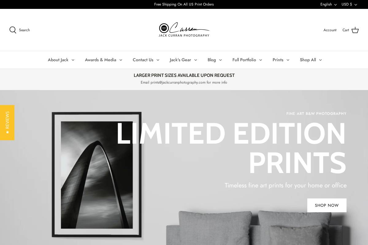 jackcurranphotography.store homepage screenshot