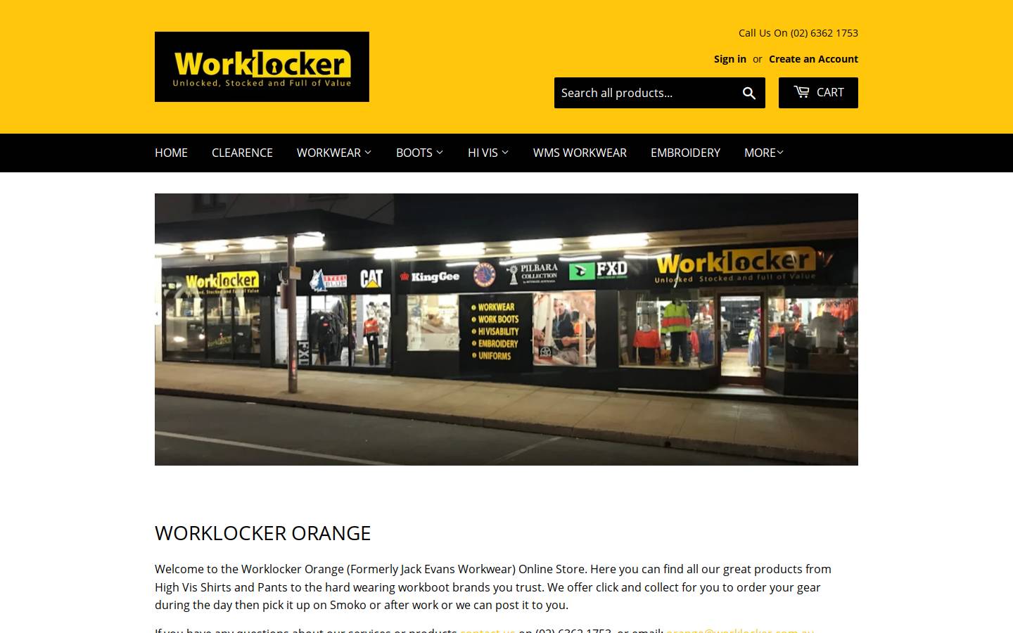 jackevansworkwear.com.au homepage screenshot