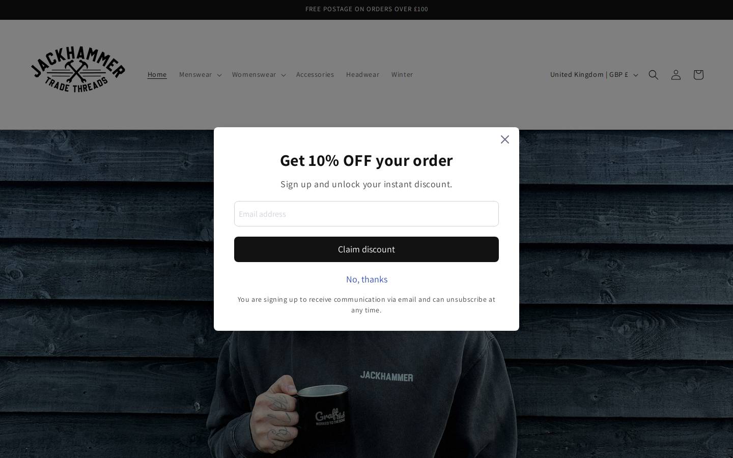 Jackhammer Clothing homepage screenshot