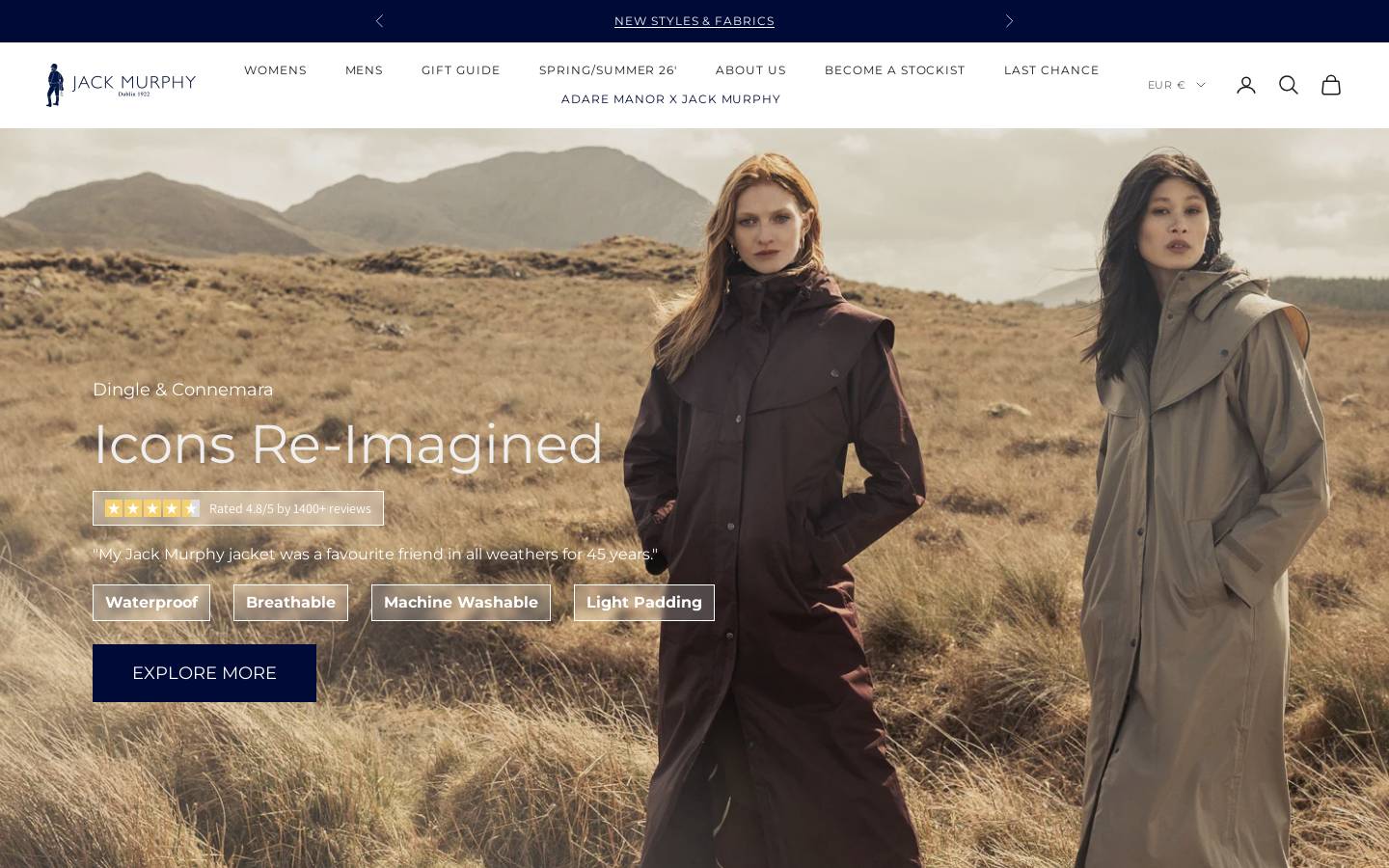 Jack Murphy Clothing homepage screenshot