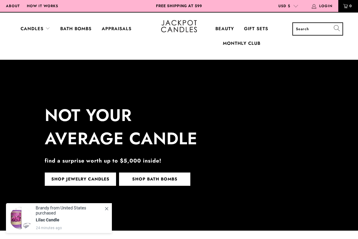 Jackpot Candles homepage screenshot