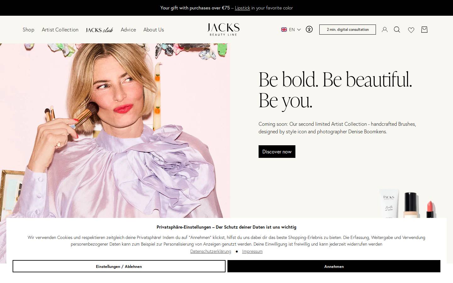 Jacks Beautyline homepage screenshot