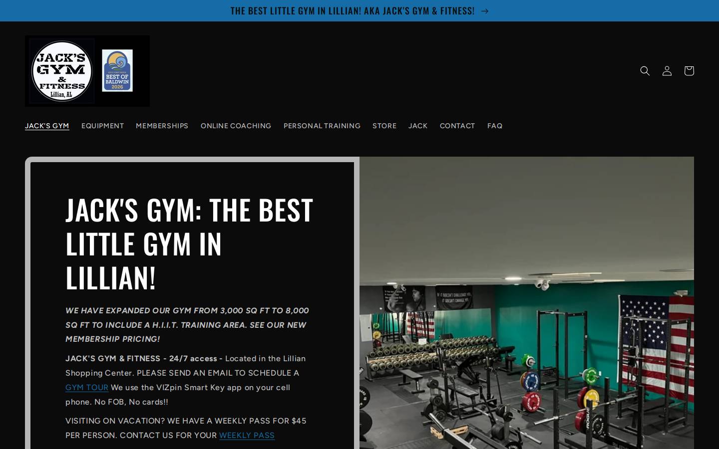 jacksgymandfitness.com homepage screenshot