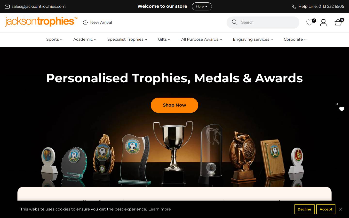 Jacksontrophies homepage screenshot