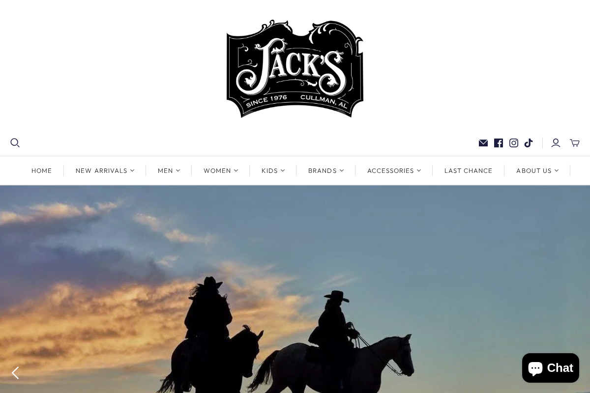 jackswestern.com homepage screenshot