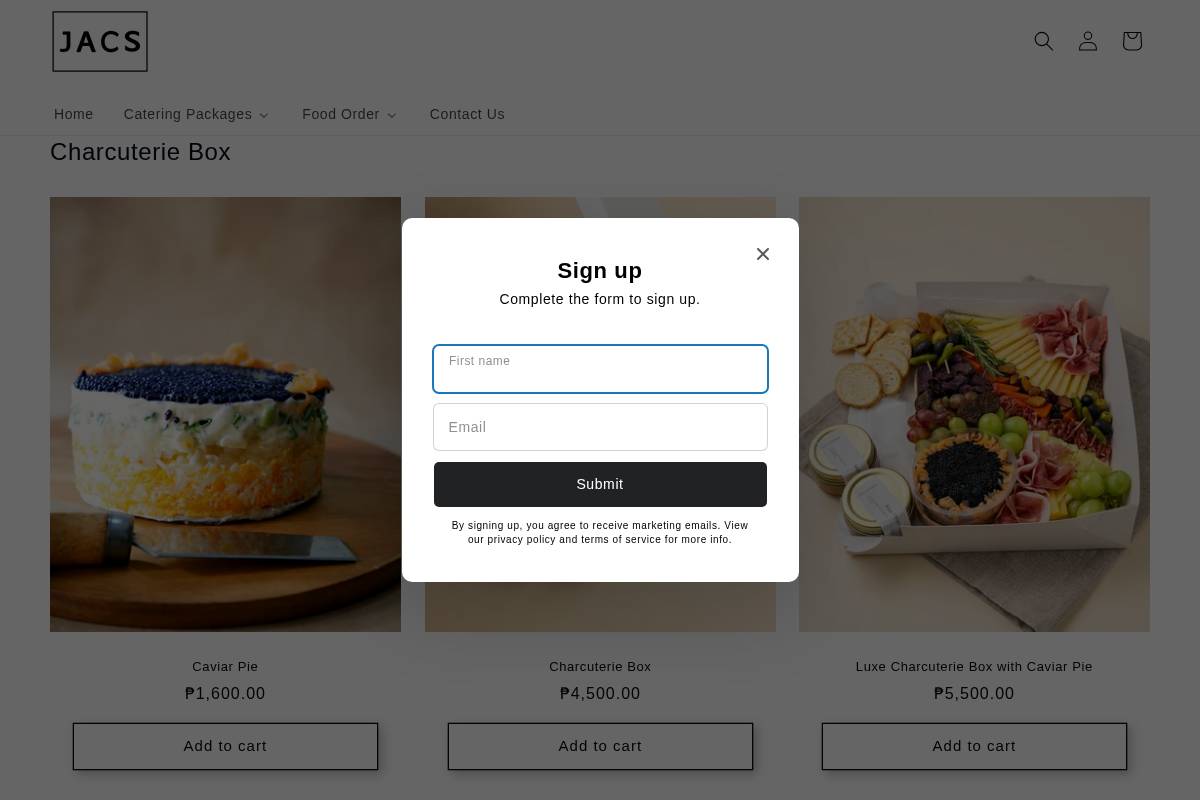 jacs.catering homepage screenshot