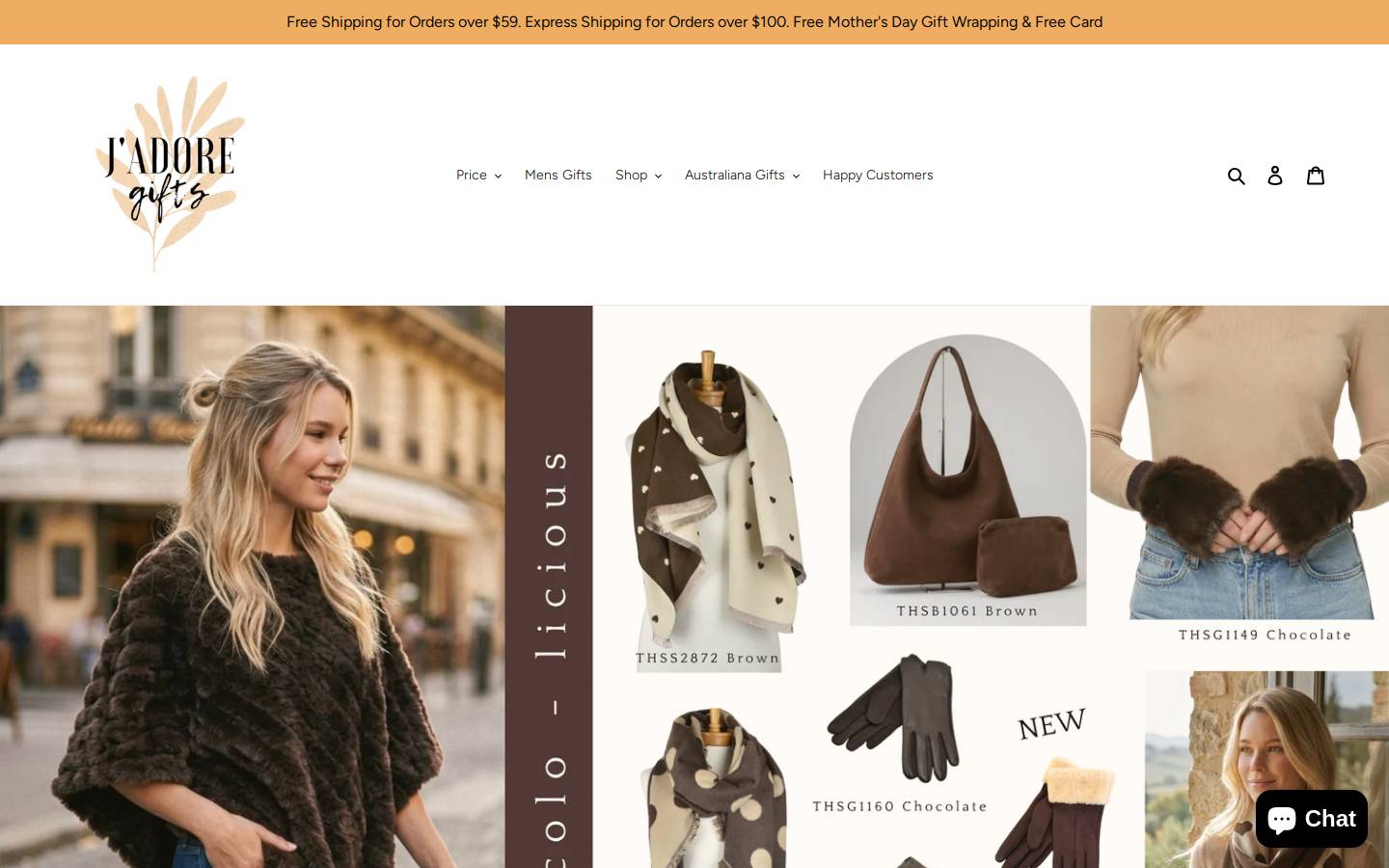 jadoregifts.com homepage screenshot