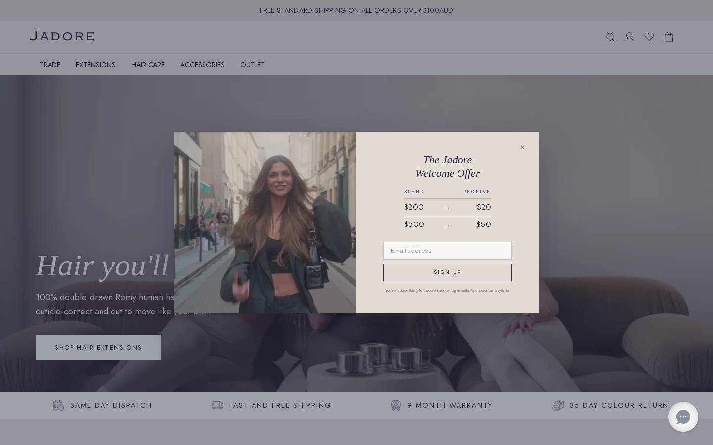 Jadore Hair Supplies homepage screenshot