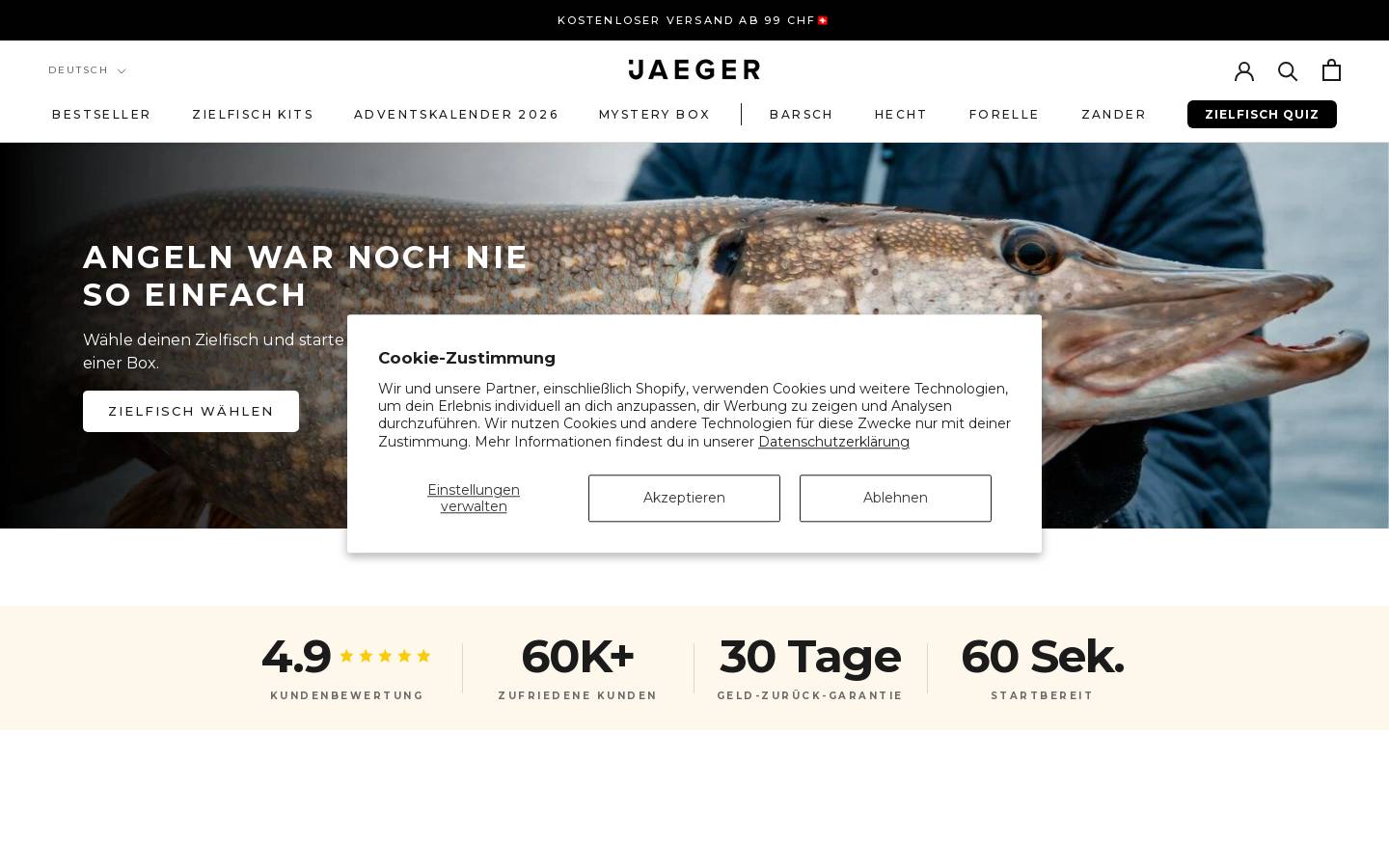 jaegerfishing.ch homepage screenshot
