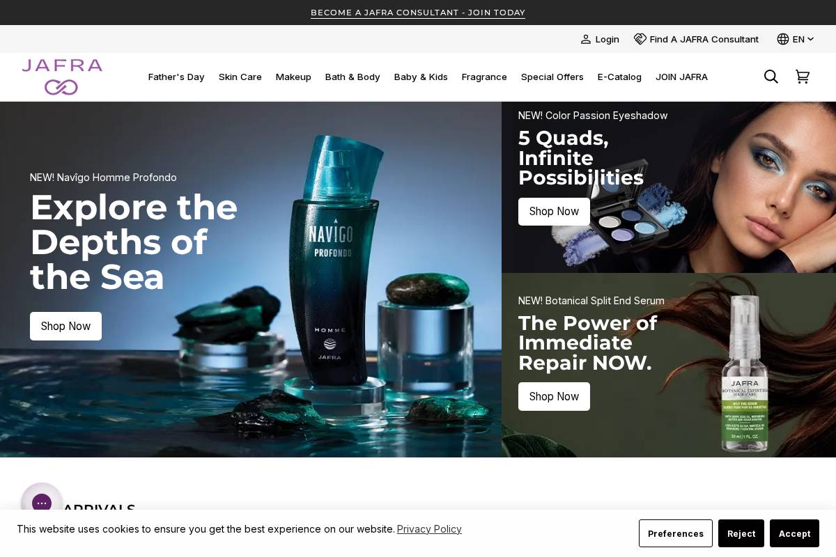 Jafra Cosmetics homepage screenshot