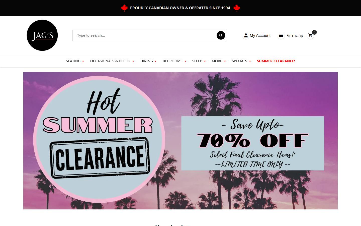 jagsfurniture.ca homepage screenshot