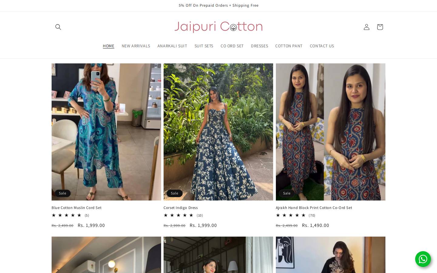 jaipuricotton.com homepage screenshot