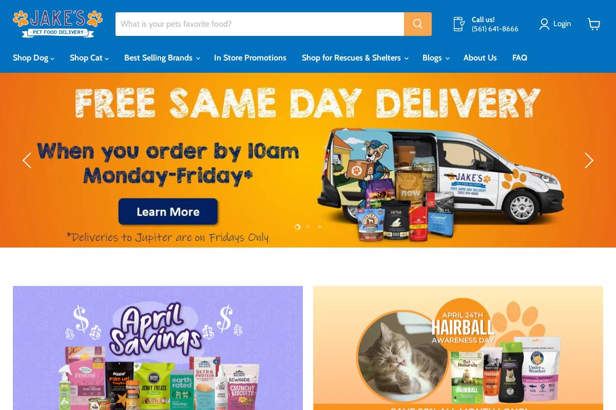 jakespetsupply.com homepage screenshot