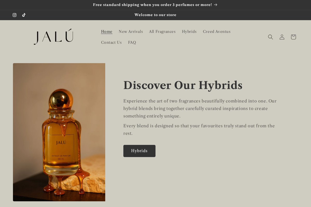 Jalu fragrances homepage screenshot