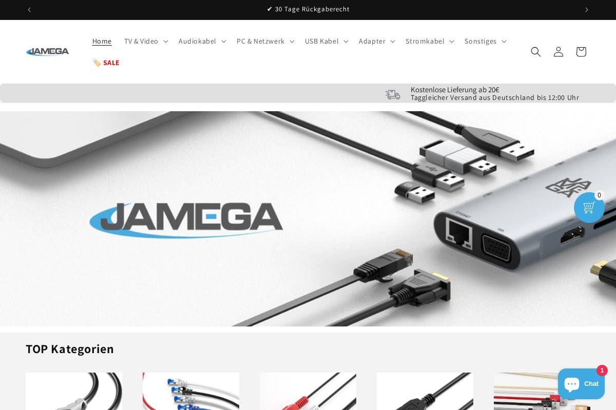 Jamega homepage screenshot