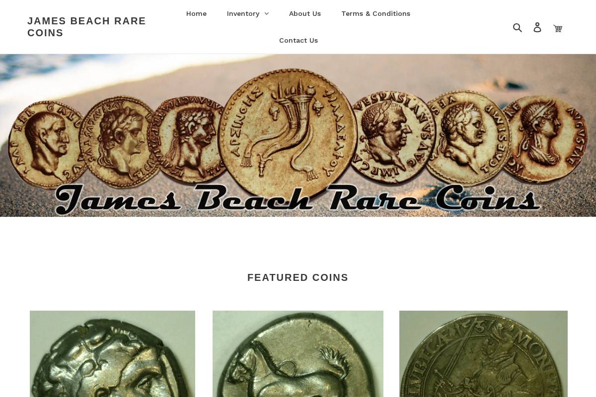 jamesbeachrarecoins.com homepage screenshot