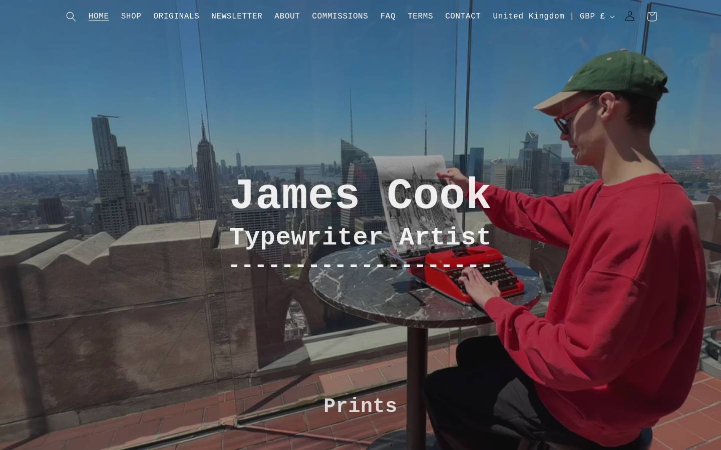 jamescookartworkshop.com homepage screenshot