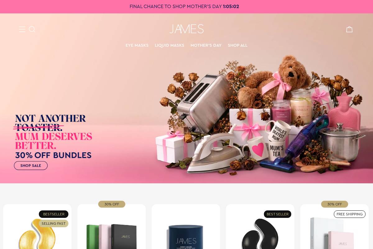 jamescosmetics.com homepage screenshot