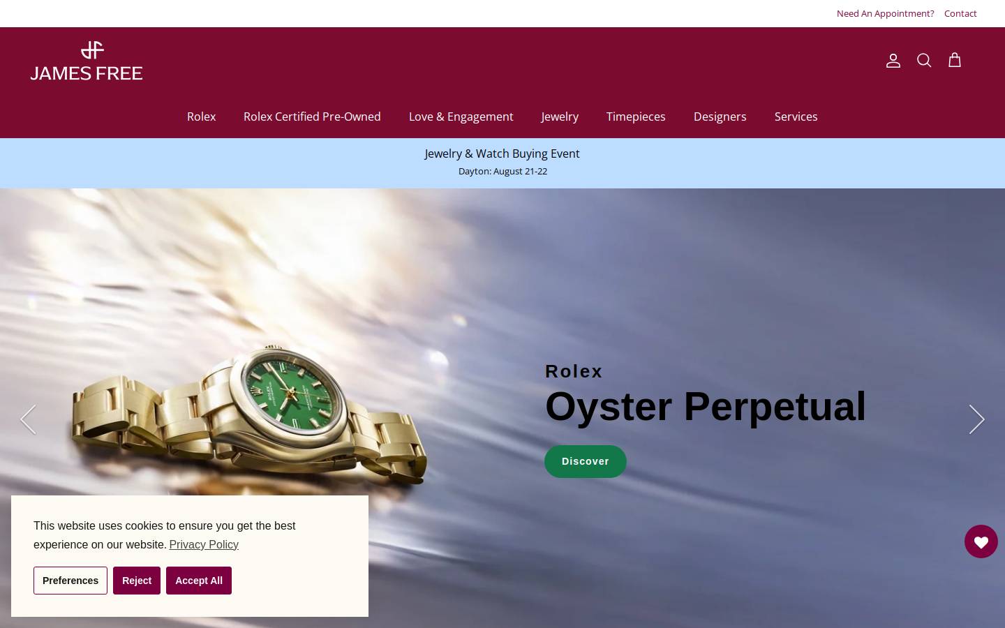 James Free Jewelers homepage screenshot