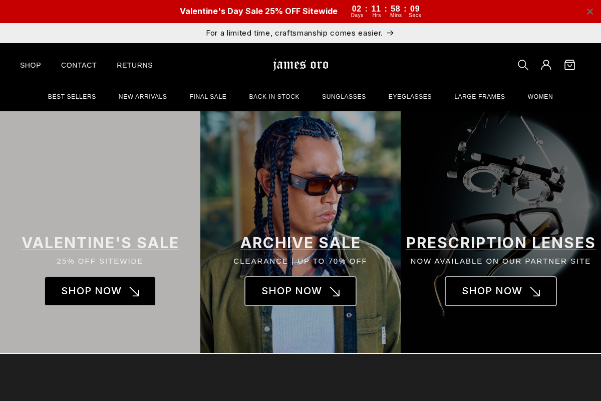 James Oro Eyewear homepage screenshot